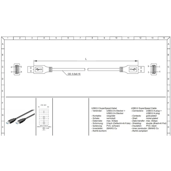 PremiumCord USB-A/USB-A napájecí kabel 5m černý - Kabely a redukce - Obrázek HFH0000401