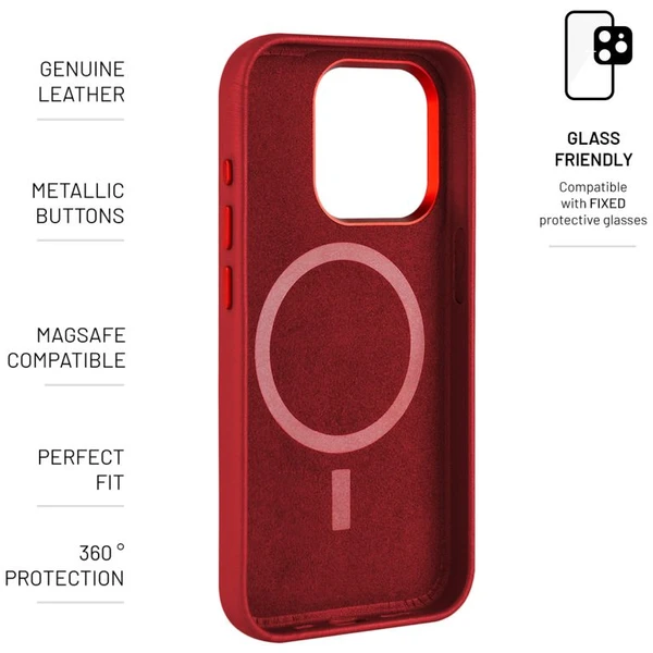 FIXED MagLeather kožený kryt s MagSafe Apple iPhone 15 Pro červený - Pouzdra - Obrázek HGZR100501