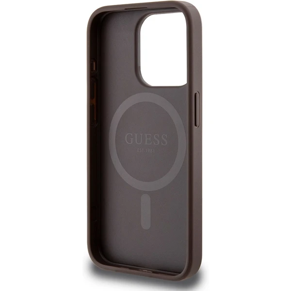 Guess PU Leather 4G Colored Ring MagSafe kryt iPhone 15 Pro hnědý - Pouzdra - Obrázek HHU0000P01