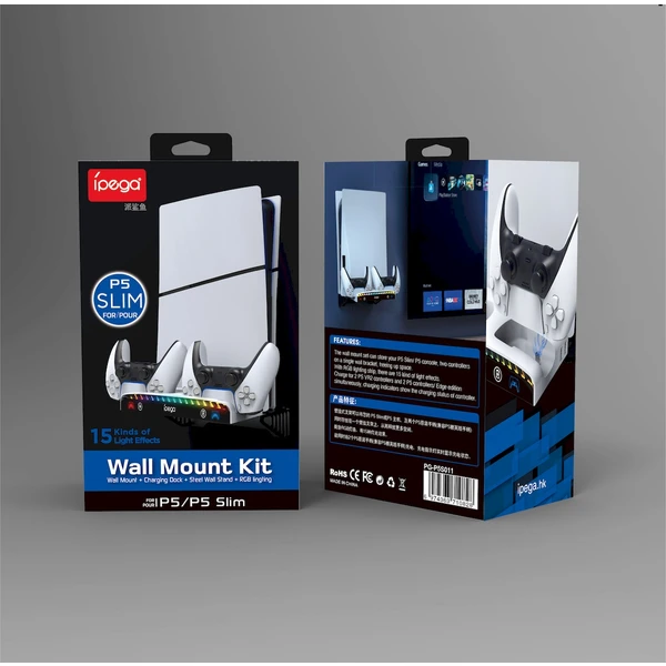 iPega P5S011 Stojan na Stěnu pro PS5/PS5 Slim/PS5 Pro s nabíječkou pro DualSense  - Nabíječky - Obrázek HJU0000K01