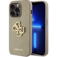 Guess PU Perforated 4G Glitter Metal Logo kryt iPhone 15 Pro zlatý - Pouzdra