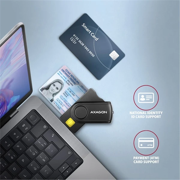 AXAGON CRE-SMP2A, USB-A PocketReader 4-slot čtečka Smart card (eObčanka) + SD/microSD/SIM - Čtečky paměťových karet - Obrázek HOS6000701