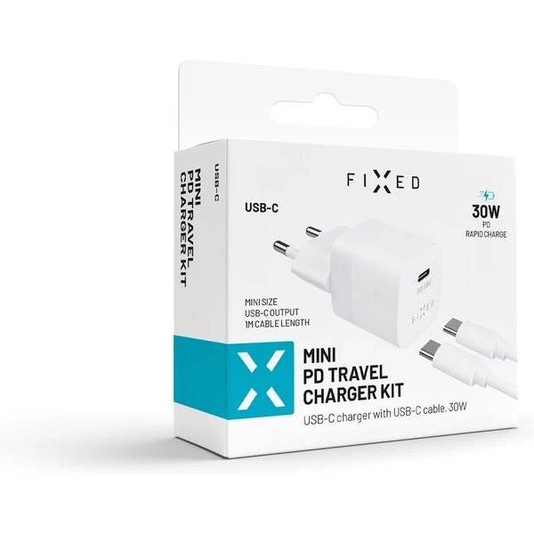 FIXED Mini nabíječka s USB-C/USB-C kabelem, PD, 1 m, 30W, bílá - Nabíječky - Obrázek HQ5E300401