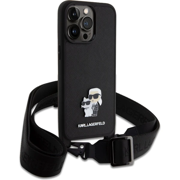 Karl Lagerfeld Saffiano Crossbody Metal Karl and Choupette kryt iPhone 15 Pro Max černý - Pouzdra - Obrázek HZI8000601