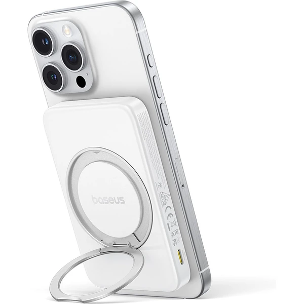 Baseus PicoGo Qi2 s otočným stojanem a bezdrátovým nabíjením powerbanka 5000mAh 20W USB-C bílá - Powerbanky - Obrázek I3AE000N01