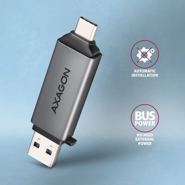 AXAGON CRE-DAC USB-C + USB-A MINI čtečka karet - Čtečky paměťových karet - Obrázek I3P0000K01