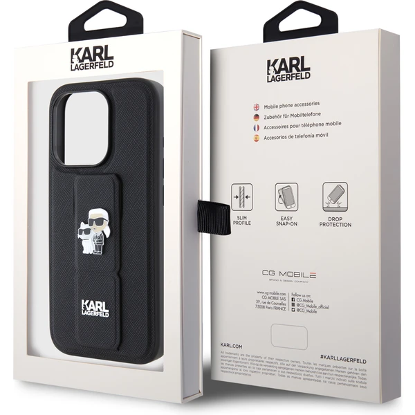 Karl Lagerfeld Saffiano Grip Stand Metal Logo kryt iPhone 15 Pro Max černý - Pouzdra - Obrázek I4I8000601