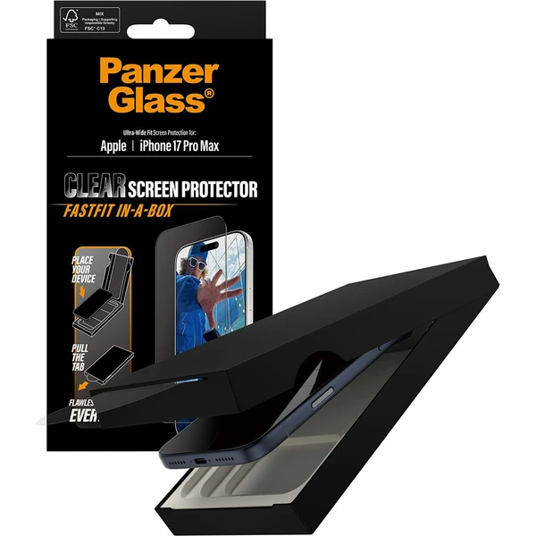 PanzerGlass® Ultra-Wide Fit sklo Apple iPhone 17 Pro Max s bezprašným aplikačním boxem - Ochranné folie a skla - Obrázek I4KH000K01