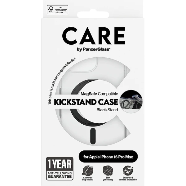 PanzerGlass® CARE kryt Apple iPhone 16 Pro Max MagSafe KickStand čirý/černý - Pouzdra - Obrázek I608000P01