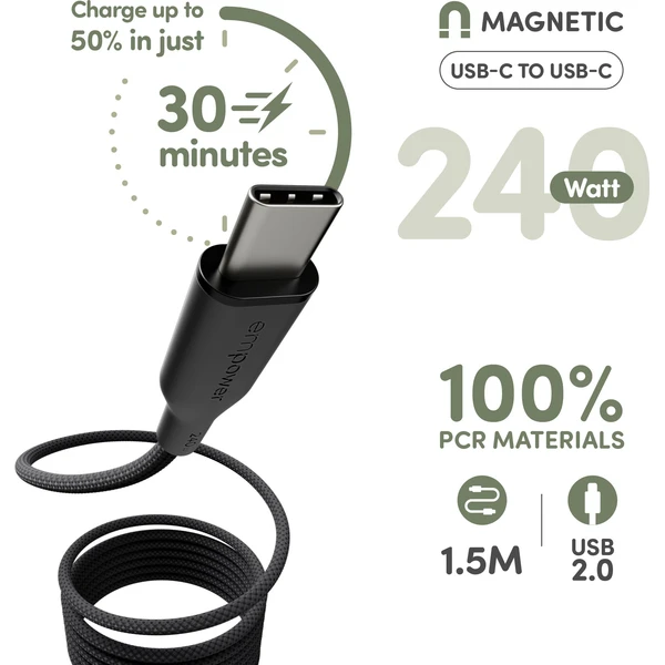 PanzerGlass USB-C/USB-C magnetický napájecí kabel 240W 1,5m černý - Kabely a redukce - Obrázek I63J000K01