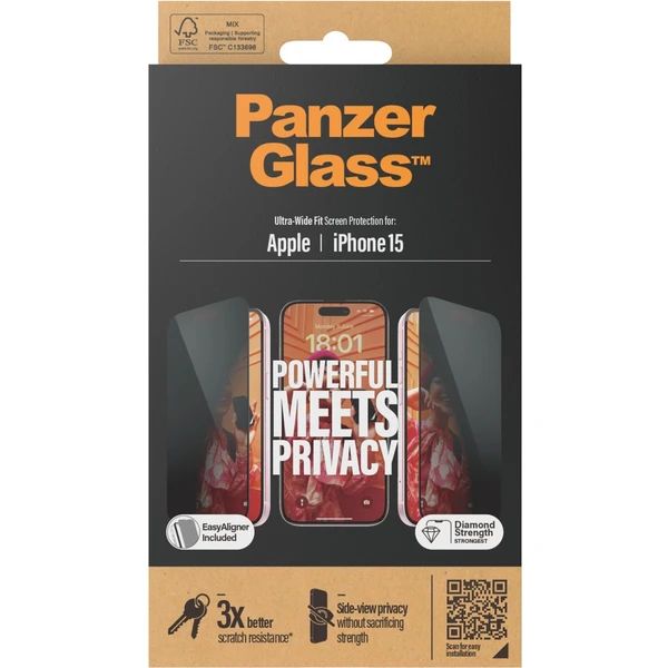 PanzerGlass Privacy ochranné sklo Apple iPhone 15 - Ochranné folie a skla - Obrázek I8TS100501