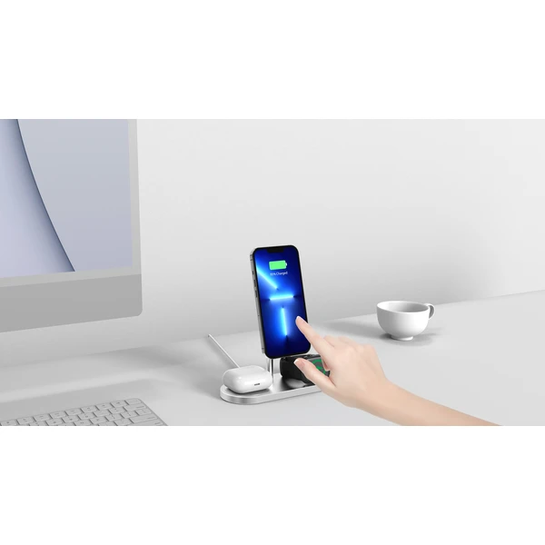 CubeNest S313 Pro 3v1 magnetická bezdrátová nabíječka stříbrná - Nabíječky - Obrázek I9MH100501