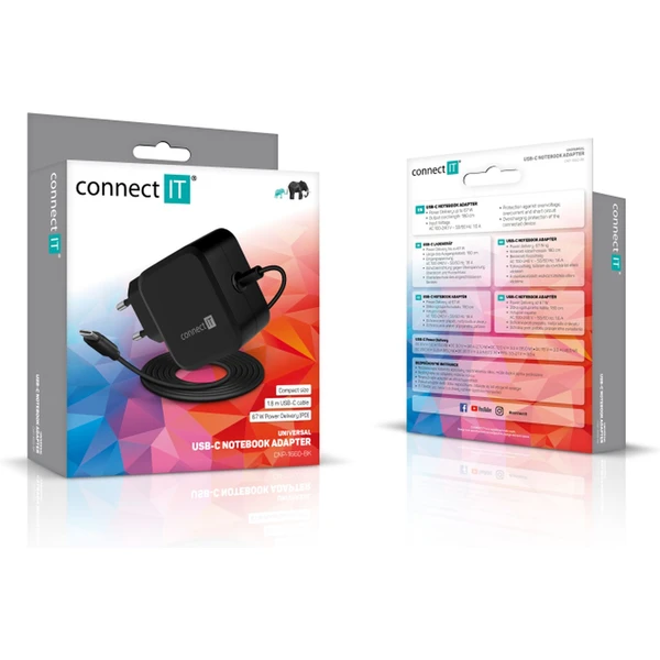 CONNECT IT C-Power Mini univerzální notebookový adaptér USB-C černý PD 67 W  - Nabíječky - Obrázek IAN0000P01