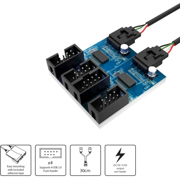 Akasa USB 2.0 interní HUB 1-4 - USB huby - Obrázek IBBJ000K01