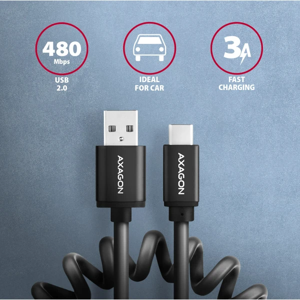 AXAGON TWISTER USB-C/USB-A napájecí kabel 0,6m černý - Kabely a redukce - Obrázek IBD0700301