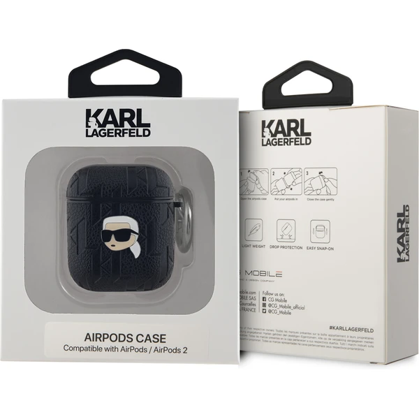 Karl Lagerfeld PU Embossed Karl Head pouzdro pro AirPods 1/2 černé - Pouzdra - Obrázek IBN5000J01