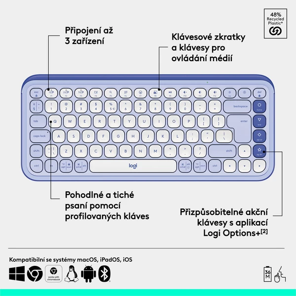 Logitech POP ICON KEYS (US) klávesnice liliová - Klávesnice - Obrázek IBU8000O01