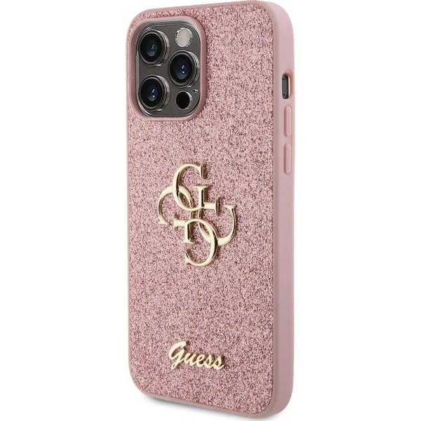 Guess PU Fixed Glitter 4G Metal Logo kryt iPhone 15 Pro Max růžový - Pouzdra - Obrázek IEX4000701
