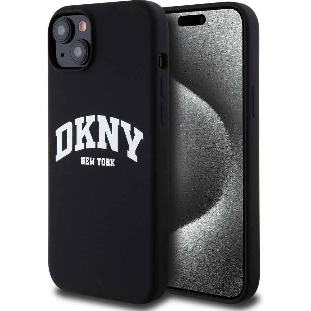 DKNY Liquid Silicone Arch Logo MagSafe kryt iPhone 15 Plus černý