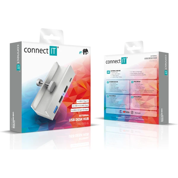 CONNECT IT USB DeskHub 4v1 na desku stolu stříbrný - USB huby - Obrázek IGTG000K01