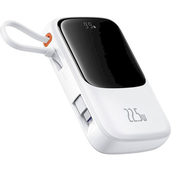 Baseus Powerbanka Qpow Pro+ 10000mAh 22,5W se zatahovacím kabelem USB-C bílá Bílá
