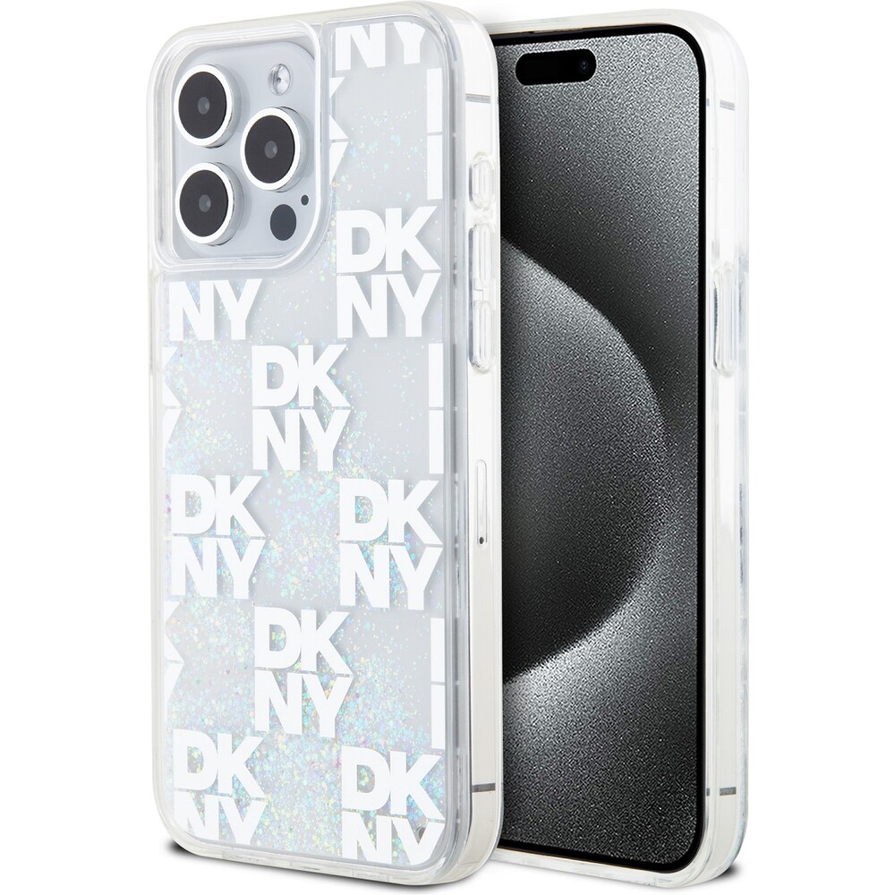 DKNY Liquid Glitter Checkered Pattern kryt iPhone 15 Pro Max čirý