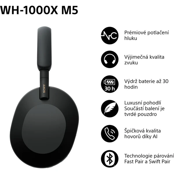 Sony WH-1000XM5 bezdrátová sluchátka černá - Sluchátka - Obrázek IT2H000K01