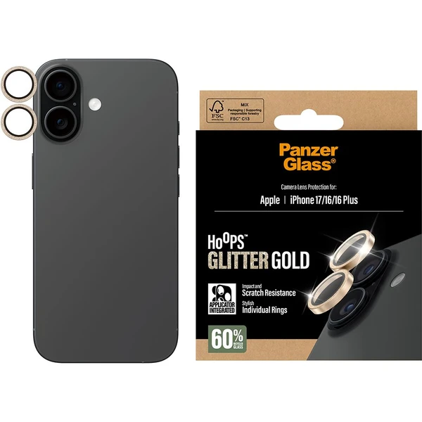 PanzerGlass® Hoops skla Apple iPhone 17/16/16 Plus třpytivě zlaté - Ochranné folie a skla - Obrázek IYEH000K01