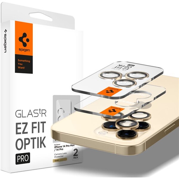 Spigen Glass EZ Fit Optik Pro 2 Pack tvrzené sklo na fotoaparát iPhone 14 Pro/iPhone 14 Pro Max zlat