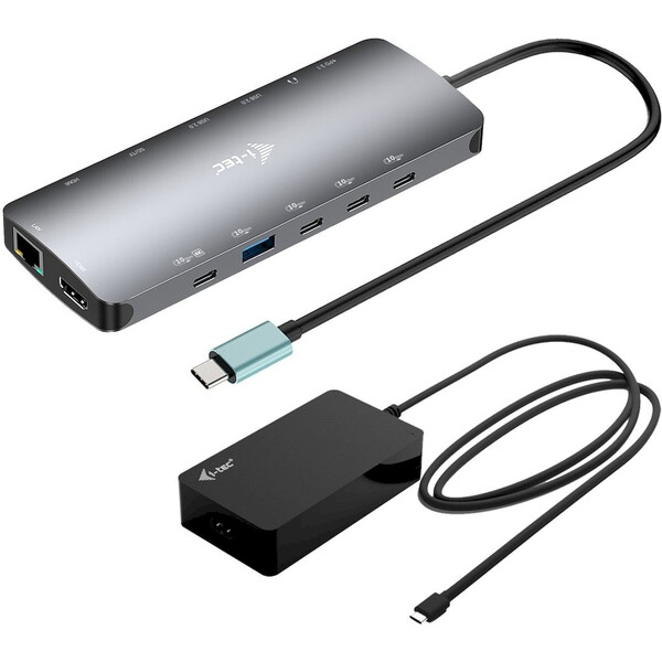 i-tec USB-C Metal Nano 3x Display Dock 2x HDMI 1x USB-C video dokovací stanice + nabíječka Stříbrná