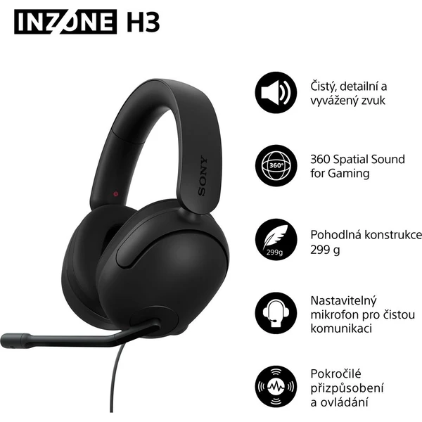Sony INZONE H3 herní sluchátka černá - Sluchátka - Obrázek IZ7H000K01