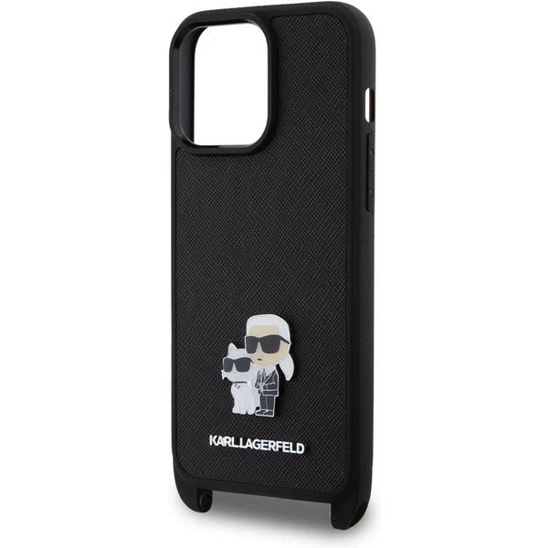 Karl Lagerfeld Saffiano Crossbody Metal Karl and Choupette kryt iPhone 15 Pro Max černý - Pouzdra - Obrázek IZI8000601