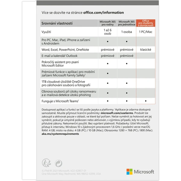 Microsoft Office pro studenty a domácnost 2021 CZ - elektronická licence - Software elektronické licence - Obrázek J0LA100501