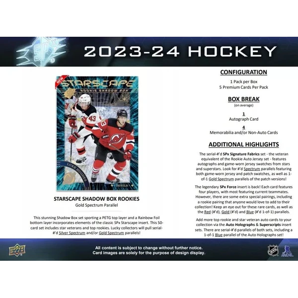 Hokejové karty 2023-24 Upper Deck SPx Hockey Hobby Box - Hokejové karty - Obrázek J0U6000P01
