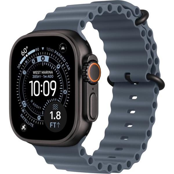 Apple Watch 49/46/45/44mm ocelově modrý Oceánský řemínek černý titan