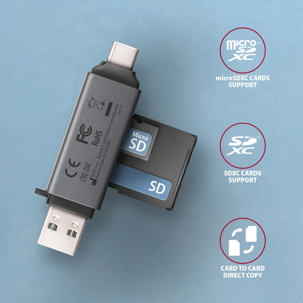 AXAGON CRE-DAC USB-C + USB-A MINI čtečka karet - Čtečky paměťových karet - Obrázek J3P0000K01