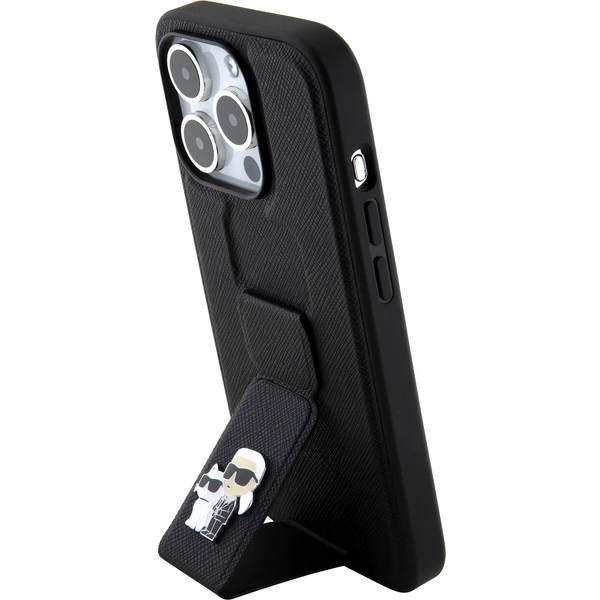 Karl Lagerfeld Saffiano Grip Stand Metal Logo kryt iPhone 15 Pro Max černý - Pouzdra - Obrázek J4I8000601