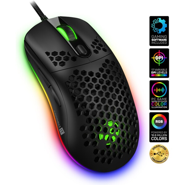 CONNECT IT BATTLE AIR 2 profesionální optická herní myš + SW, 12800 DPI černá CMO-5511-BK Černá