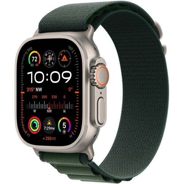 Apple Watch 49mm tmavě zelený Alpský tah - L - provedení z přírodního titanu MXMW3ZM/A