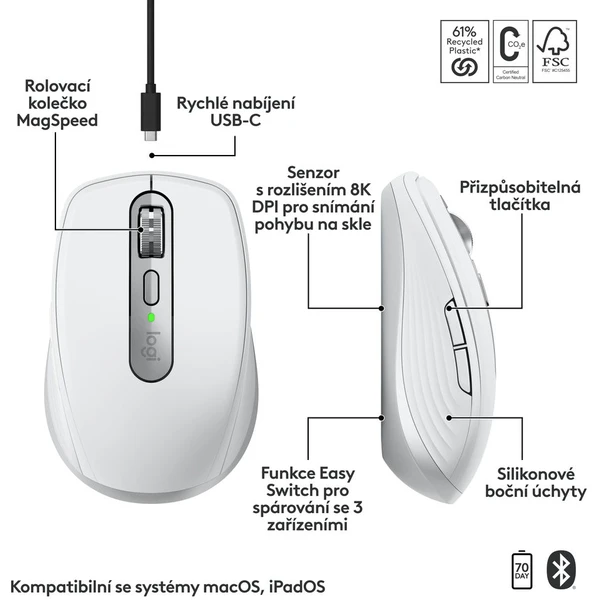 Logitech MX Anywhere 3S for Mac myš světle šedá - Myši - Obrázek J545000J01