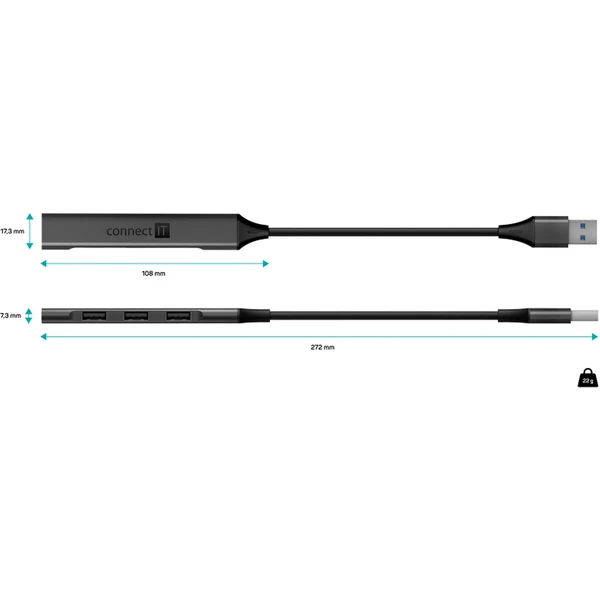 CONNECT IT USB-A hub, (1xUSB-A 3.0, 3xUSB-A 2.0), externí antracitový - USB huby - Obrázek J5N0000P01