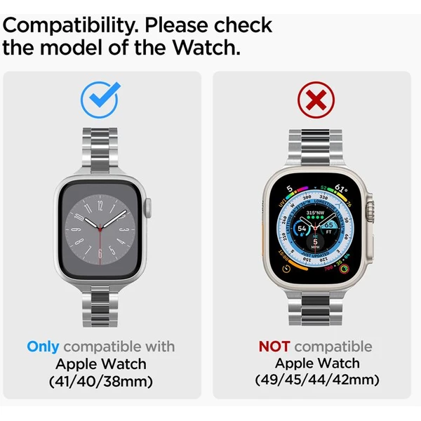 Spigen Modern Fit 316L řemínek Apple Watch 42/41/40/38mm stříbrný - Řemínky - Obrázek J6D5000L01