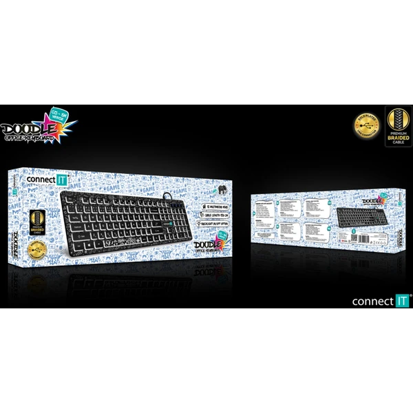 CONNECT IT DOODLE kancelářská drátová bíle podsvícená USB klávesnice, CZ + SK verze černá - Klávesnice - Obrázek J7N0000P01