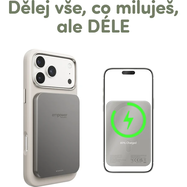 PanzerGlass® empower bezdrátová Qi2 powerbanka 5000 mAh, MagSafe, šedá - Powerbanky - Obrázek J83J000K01