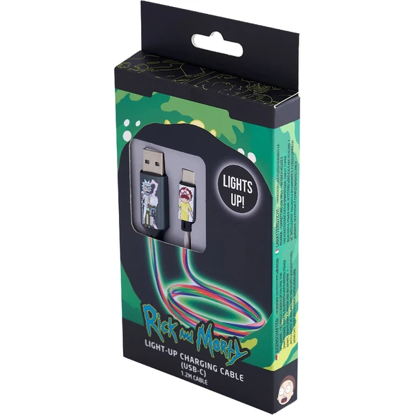 Lazerbuilt Rick & Morty - Shock! USB-A/USB-C svítící napájecí kabel 10W 1,2m bílý - Kabely a redukce - Obrázek JA7H000K01