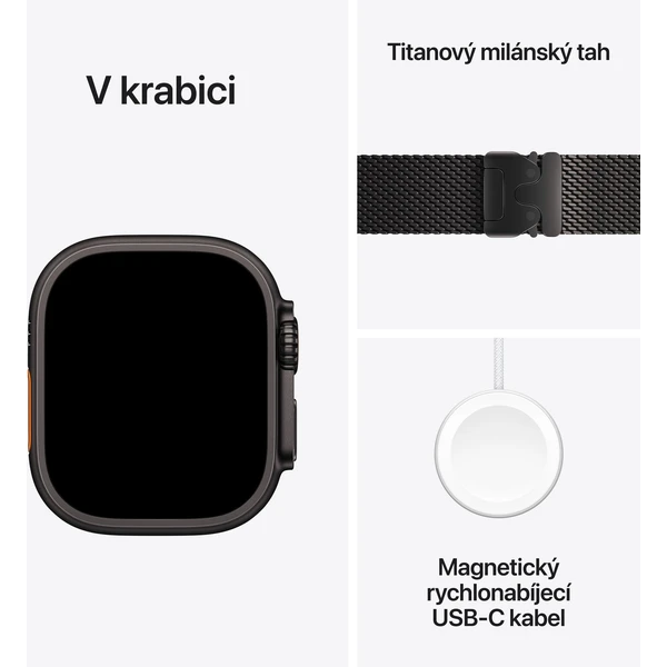 Apple Watch Ultra 3 (2025) 49mm Černý titan s černým titanovým milánským tahem M - Chytré hodinky - Obrázek JFQH000K01