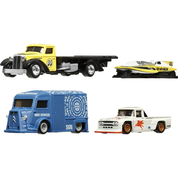 Mattel Hot Wheels Premium Speed Waze, Classic Hydroplane, Citroen H Van, Toyota Stout Drift Truck - Hračky - Obrázek JKPF000K01