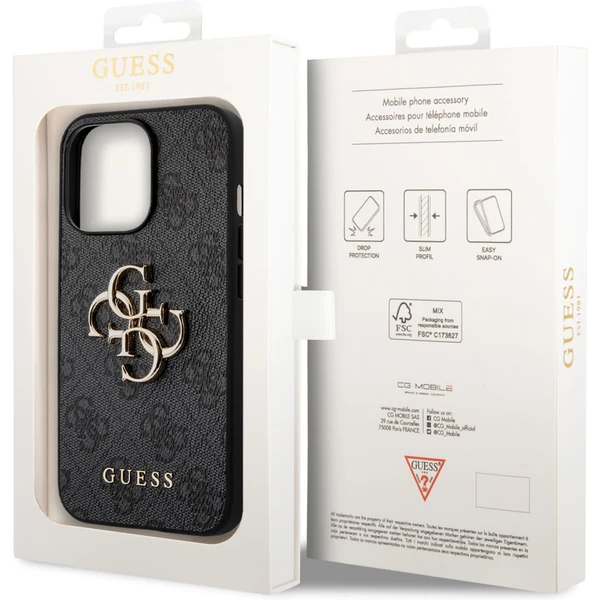 Guess PU 4G Metal Logo kryt iPhone 14 Pro šedý - Pouzdra - Obrázek JKUF100501