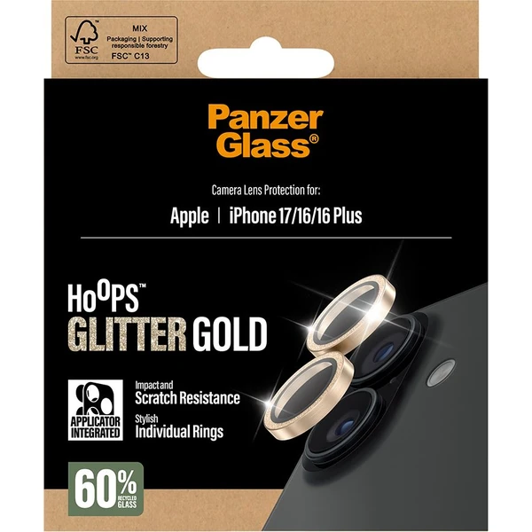 PanzerGlass® Hoops skla Apple iPhone 17/16/16 Plus třpytivě zlaté - Ochranné folie a skla - Obrázek JYEH000K01