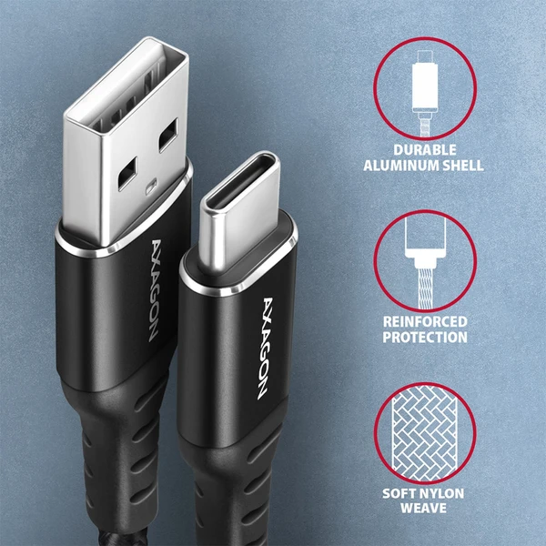 AXAGON BUCM-AM10AB USB-C/USB-A napájecí kabel 1m černý - Kabely a redukce - Obrázek K0P0000K01